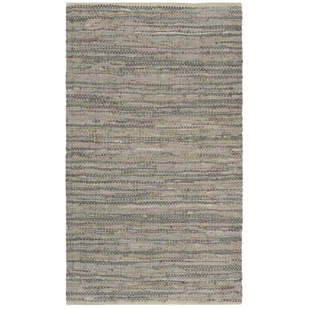 Gray Handmade Flat Woven Cowhide Area Rug