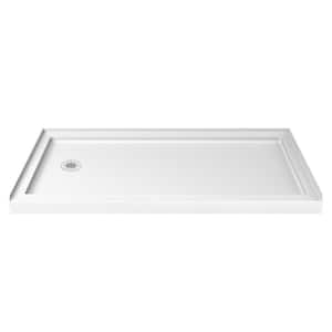 Visions 60 in. W x 34 in. x 76-3/4 in. Semi-Frameless Shower Door in Brushed Nickel with White Base and Backwalls
