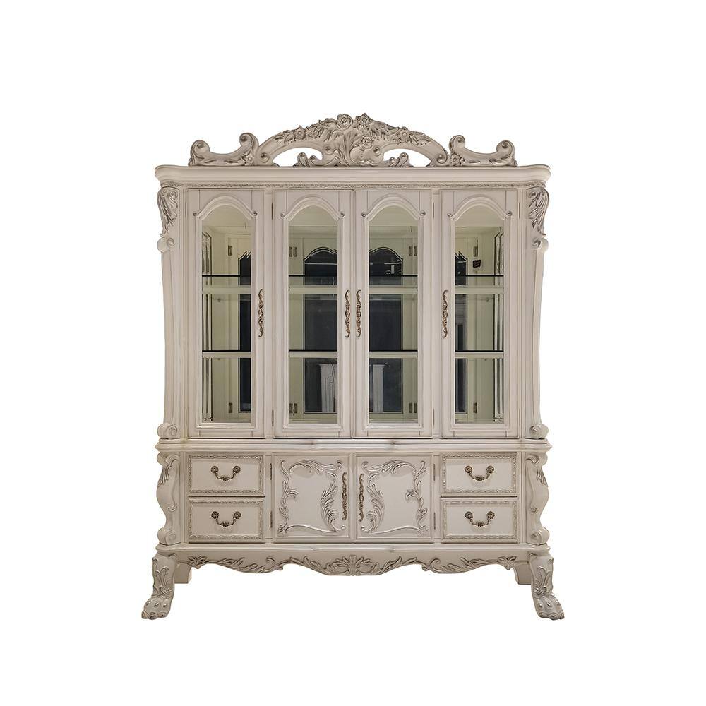 Bone White Lighted China Cabinet with Glass Shelves
