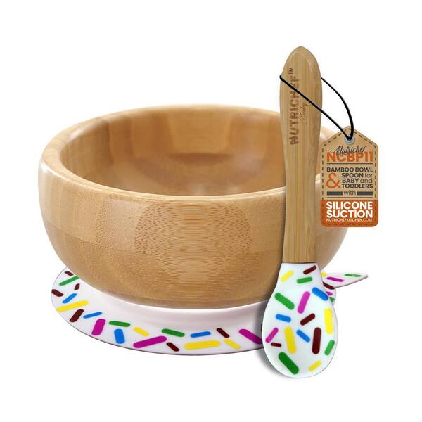 NutriChef Sparkle Bamboo Bowl with Silicone Suction and Spoon for Baby