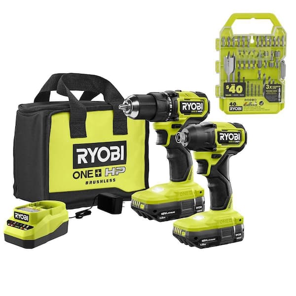 ONE+ HP 18V Brushless Cordless Compact 2-Tool Combo Kit w/(2) Batteries, Charger, Bag & Drill & Impact Drive Kit (40PC)