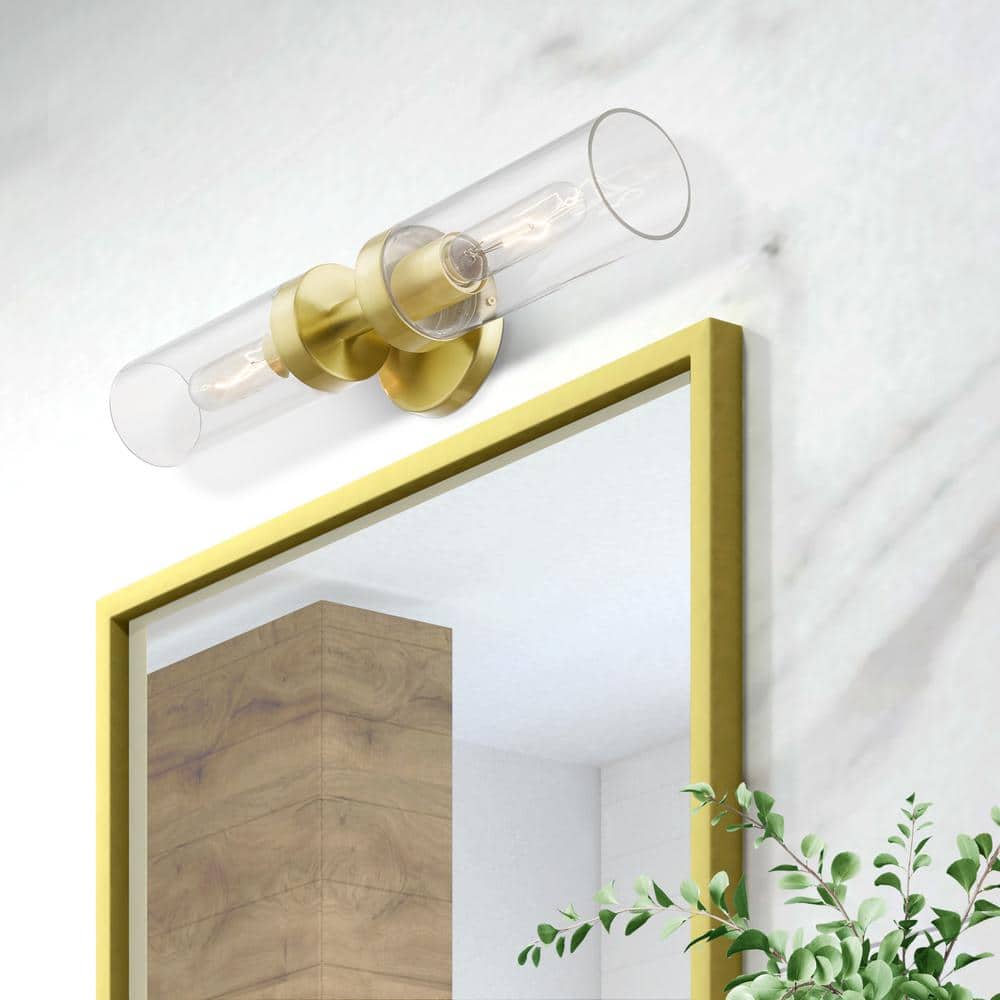 Ludlow Sleek Urban 2-Light Vanity Sconce in Satin Brass with Clear Glass