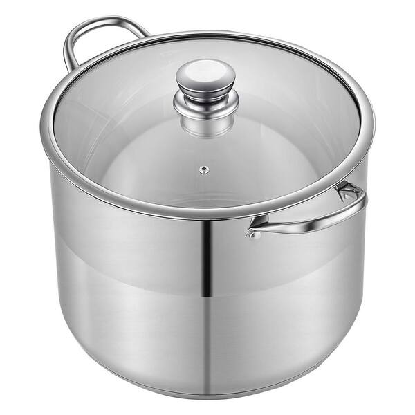 16-qt. Stainless Steel Stock Pot with Glass Lid, PFOA-Free and PFAS-Free, Suitable for Gas Induction and Electric Stoves