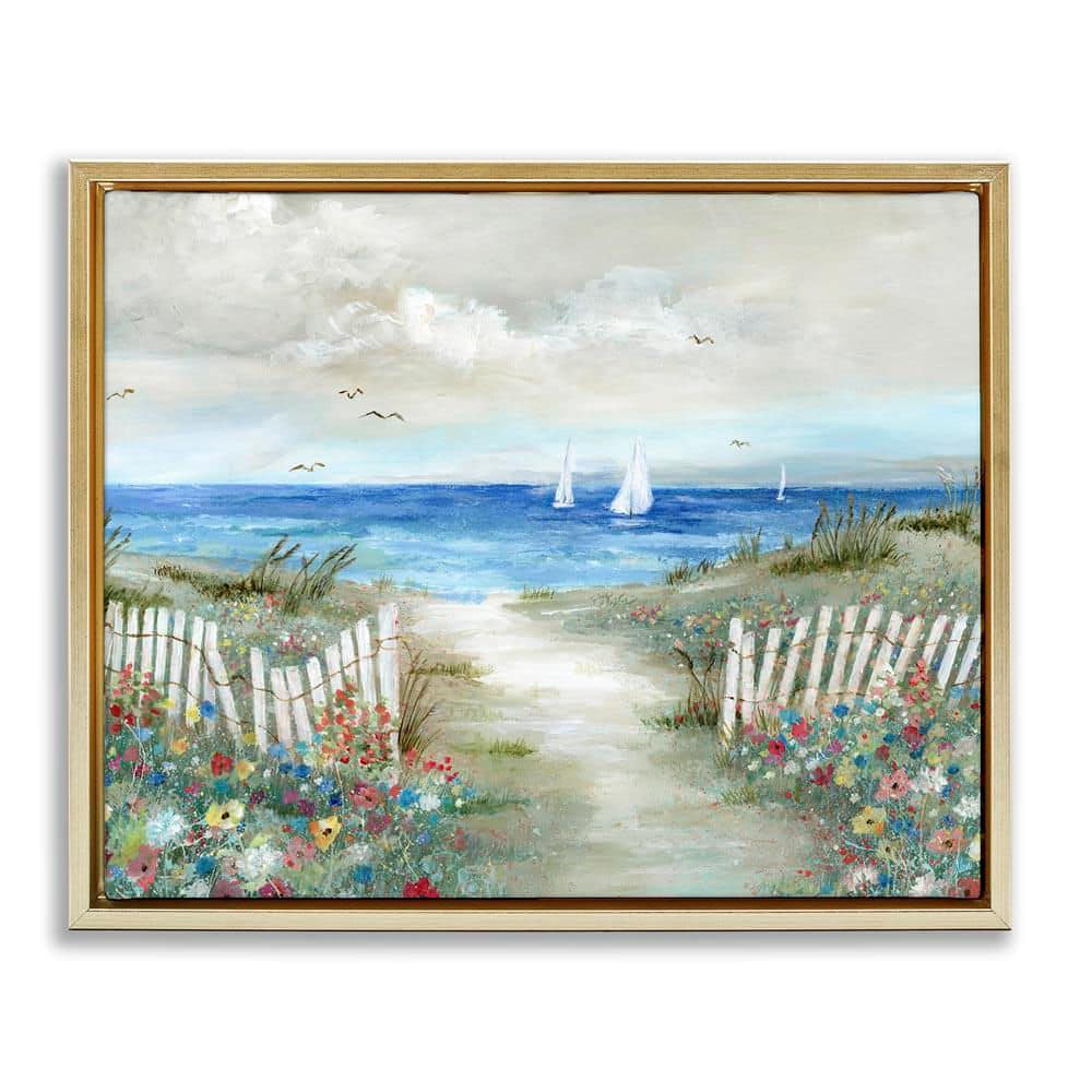 Gorgeous Traditional Beach Scene by Nan Gold Floater Frame Graphic Art Print Coastal 31 in. x 25 in. price history on PriceWatchPro