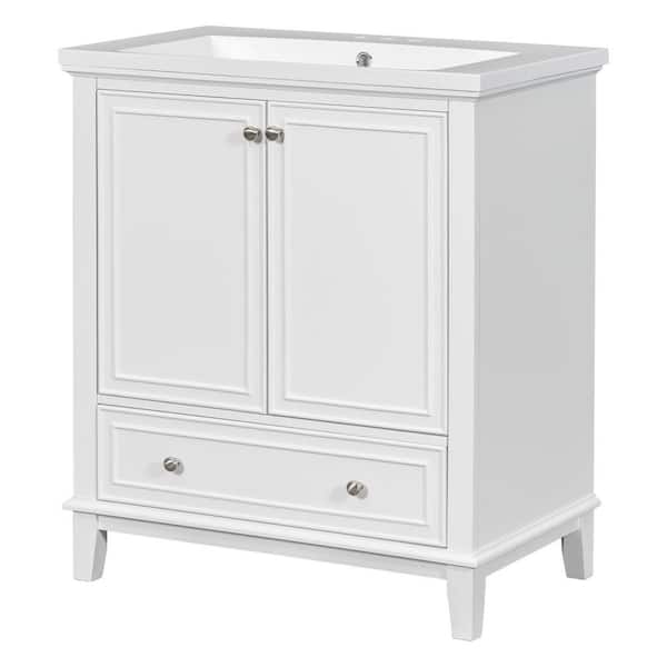 30 in. W x 18 in. D x 34.8 in. H Single Sink Freestanding White Bath Vanity with White Ceramic Top and Drawer