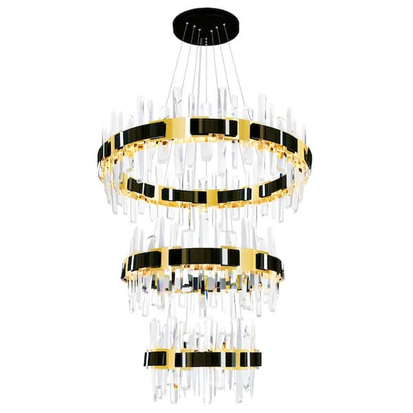 CWI Lighting Aya 3-Light Integrated LED 3 Tier Chandelier with Pearl Black Finish