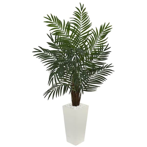 5.5 in. Areca Artificial Palm Tree in White Tower Planter