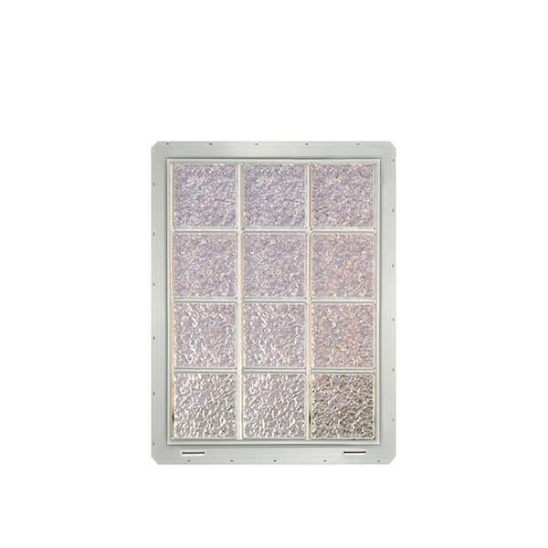 CrystaLok 24.25 in. x 31.75 in. x 3.25 in. Ice Pattern Vinyl Framed Glass Block Window with White Colored Vinyl Nailing Fin