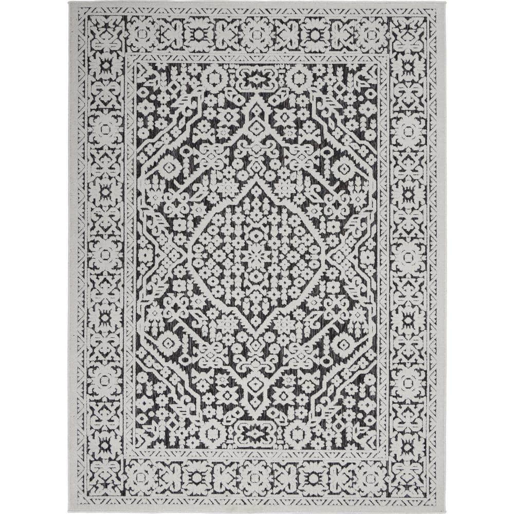 Dark Grey Floral Synthetic 4' x 6' Area Rug