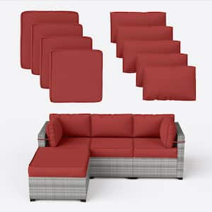 25.6 in. x 25.6 in. x 4 in. (9-Piece) Deep Seating Outdoor Lounge Chair Sectional Cushion Terra Red