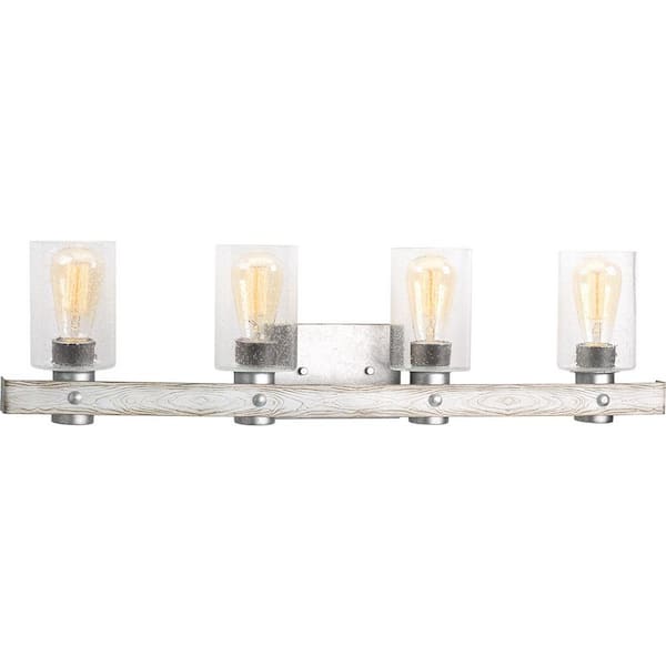 Progress Lighting Gulliver Collection 33 in. 4-Light Galvanized Finish Clear Seeded Glass Coastal Farmhouse Bathroom Vanity Light