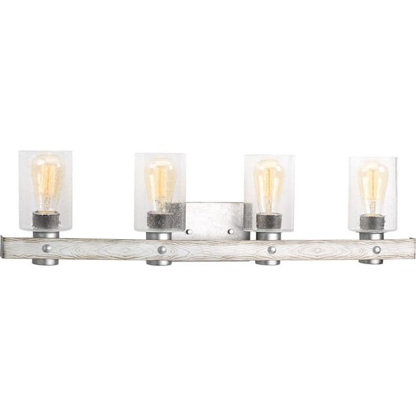 Gulliver Collection 33 in. 4-Light Galvanized Finish Clear Seeded Glass Coastal Farmhouse Bathroom Vanity Light
