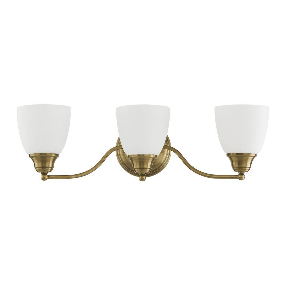 Antique Brass 3-Light Vanity with Opal Glass Shades