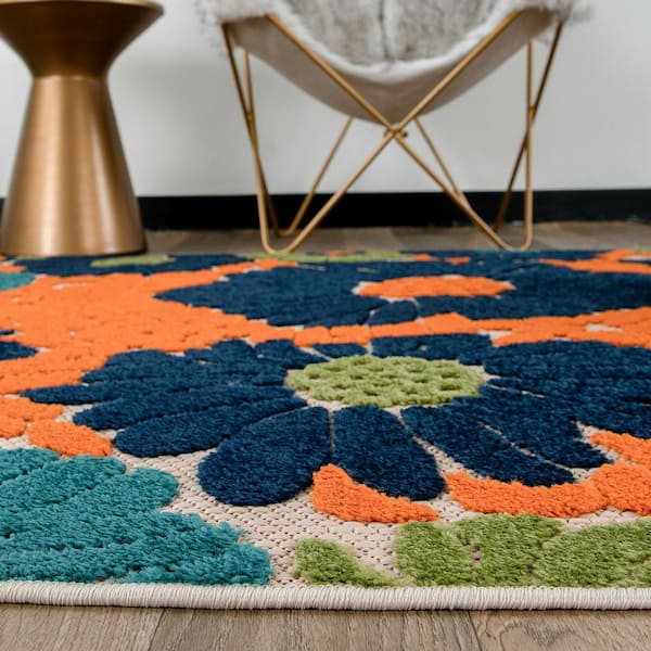 Palermo Multi 2 ft. x 7 ft. Modern Floral Flowers Indoor/Outdoor Runner Rug