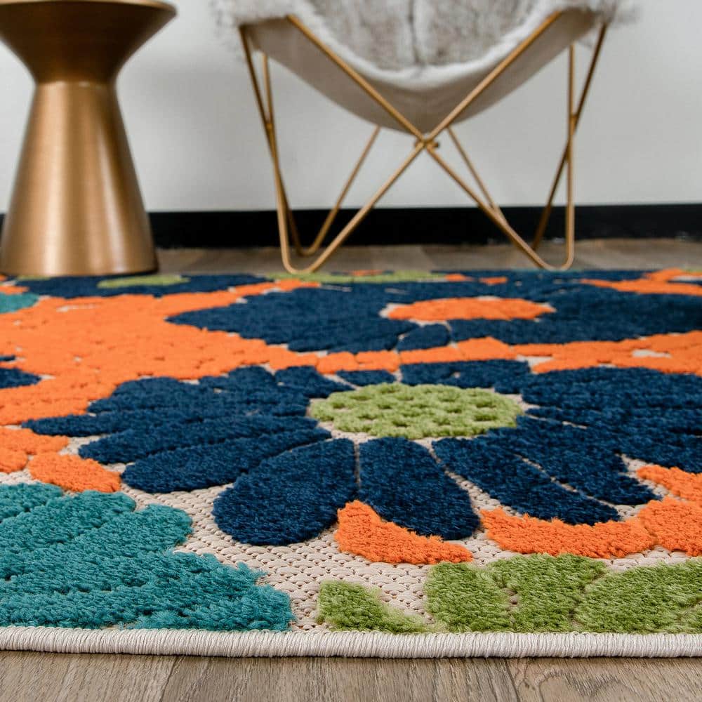 Palermo Multi-Color Floral Synthetic 5' x 7' Indoor/Outdoor Rug