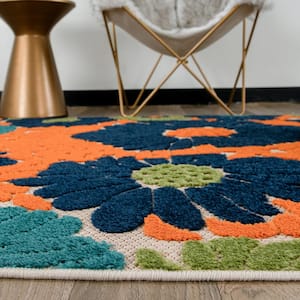 Palermo Multi 5 ft. x 7 ft. Modern Floral Flowers Indoor/Outdoor Area Rug