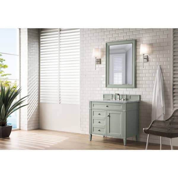 James Martin Vanities Brittany 36.0 in. W x 23.5 in. D x 34 in. H Bathroom Vanity in Sage Green with Arctic Fall Solid Surface Top
