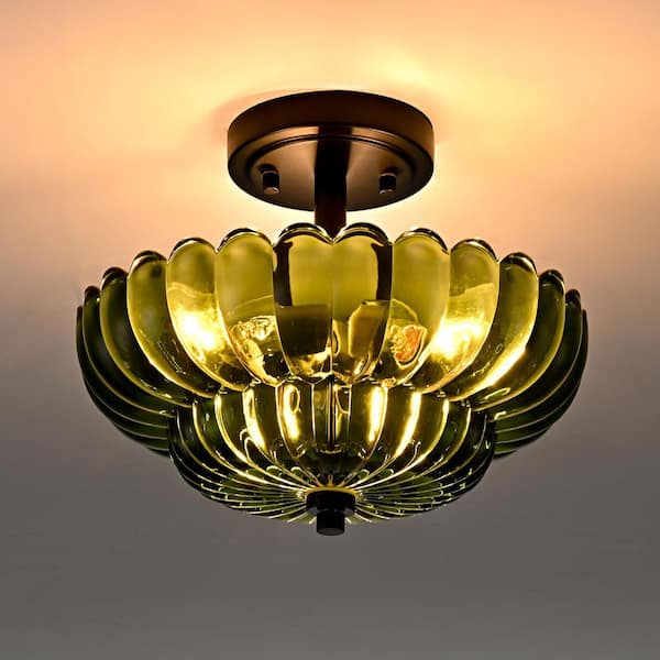 CLAXY 11.6 in. 3-light Vintage Scalloped Black Base Flush Mount