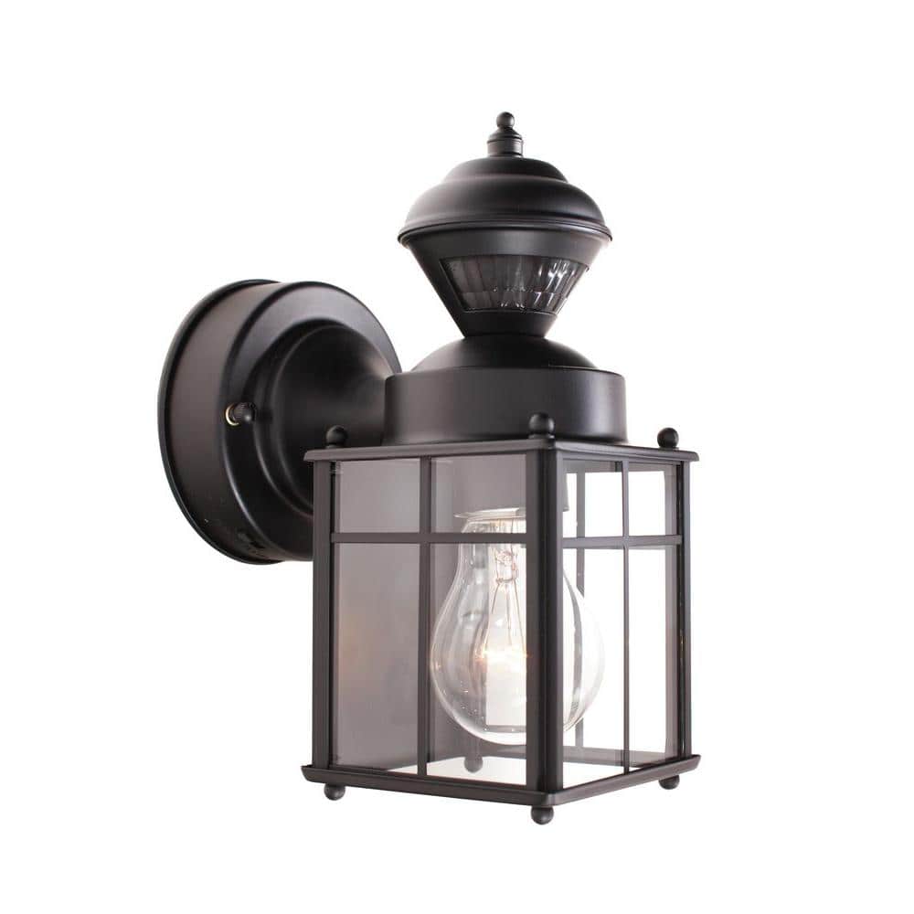 Bayside Black Metal Motion-Sensing Outdoor Wall Lantern Sconce
