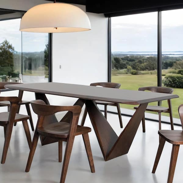 Furniture of America Shelun III Rich Walnut Wood 82.5 in. Double Pedestal Base Rectangle Dining Table (Seats-6)