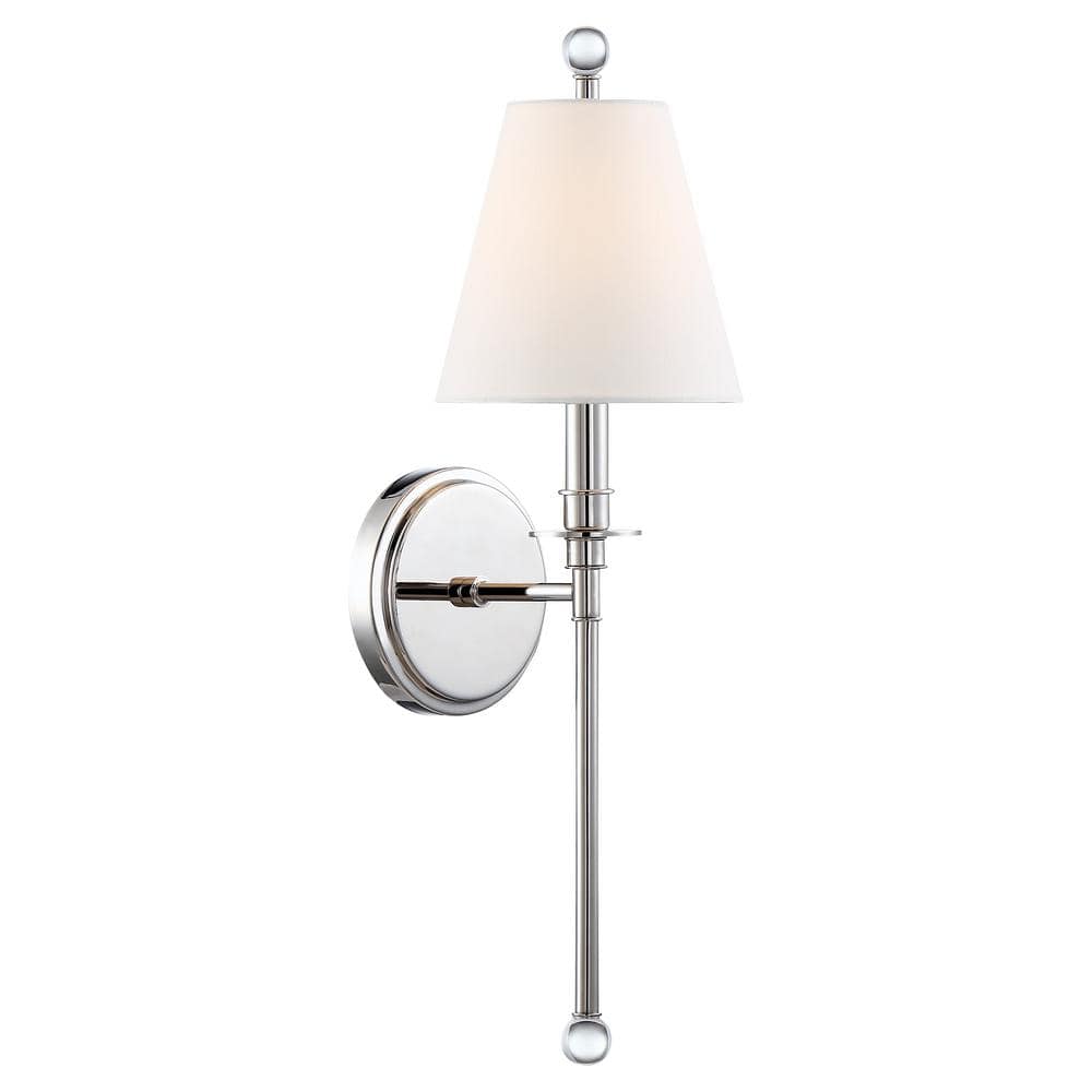 Elegant Polished Nickel Dimmable Sconce with White Silk Shade