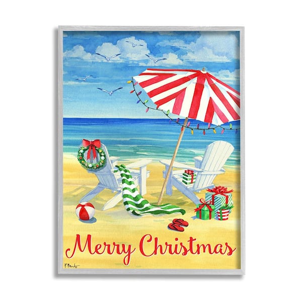 Stupell Industries Coastal Merry Christmas by Paul Brent 1-Piece Framed Graphic Print Typography Poster Art Print 20 in. x 16 in.