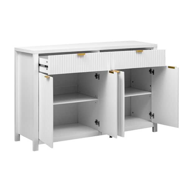 Nestfair White MDF 55.1 in. Sideboard Cabinet with 3-Level