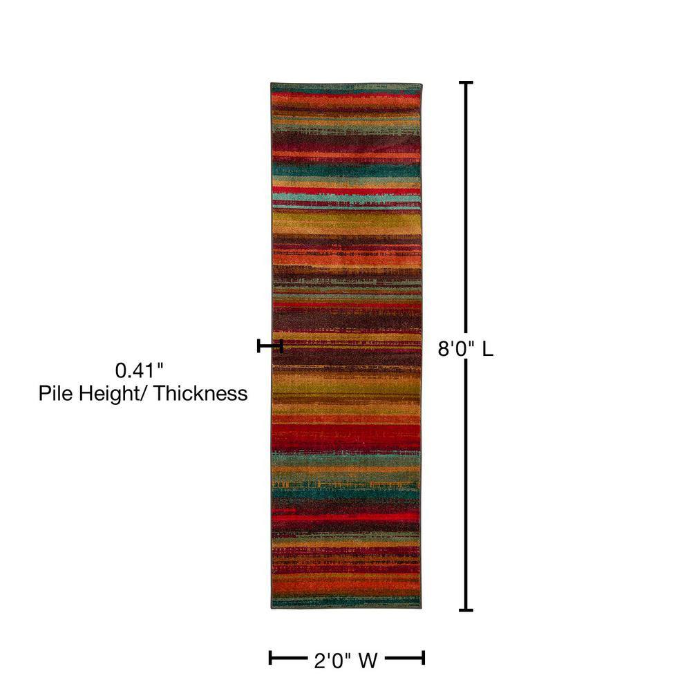 Boho Stripe Multicolor Synthetic 2' x 8' Washable Runner Rug