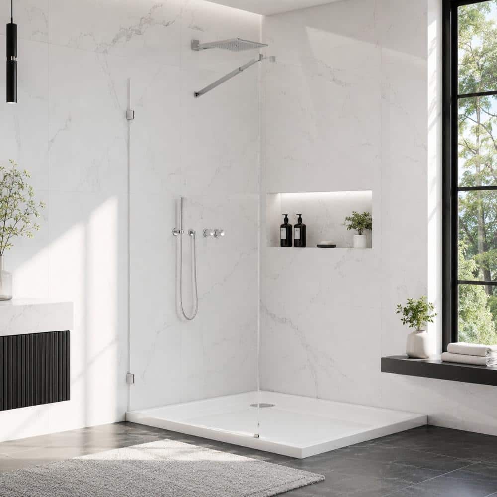 32 in.W x 76 in.H Chrome Frameless Fixed Shower Glass Panel,10mm Clear Glass,Safety Film,Nano Coat,Wall Clamp price history on PriceWatchPro
