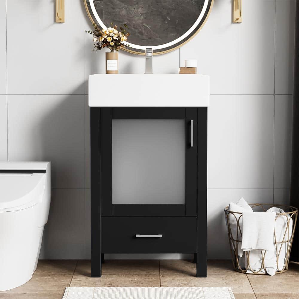 20.3 in. W x 15.2 in. D x 34.8 in. H Black Bathroom Vanity with Ceramic Sink, Drawer and Glass Door price history on PriceWatchPro