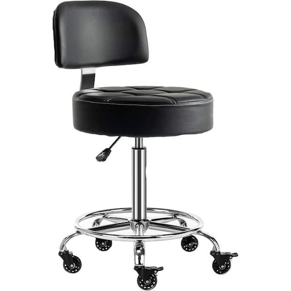 Unbranded Lockable Adjustable Stool with Back Footrest Ergonomic Hydraulic Rolling, Black 24 in.-31 in.