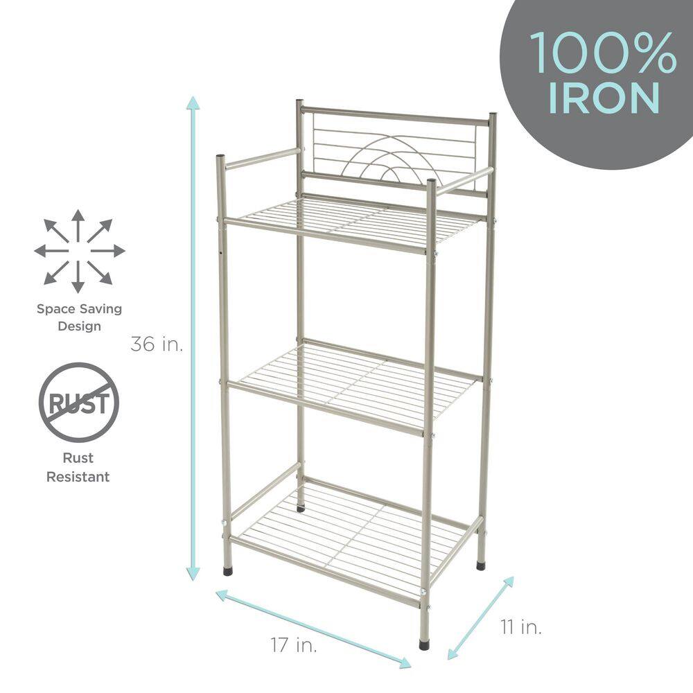 Satin Nickel 3-Tier Free Standing Bathroom Storage Rack