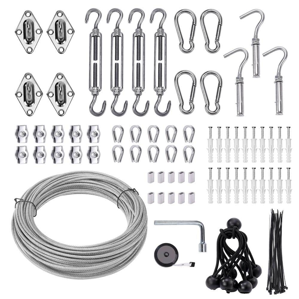 123-Piece 6 in. Shade Sail Hardware Kit with 65.5 ft. 1/8 in. Wire Rope Kit