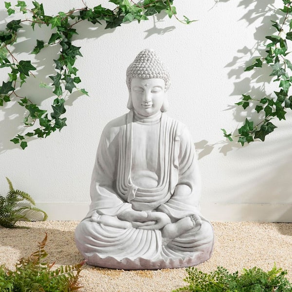 Glitzhome 29.5 in. H Oversized MGO White Meditating Buddha Statue