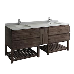 Formosa 84 in. Modern Double Vanity with Open Bottom in Warm Gray with Quartz Stone Vanity Top in White with White Basin