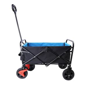 1.3 cu.ft. Mini Folding Wagon, Metal Garden Cart, Beach Shopping (Black and Blue and Brake)