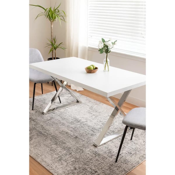 Rix White and Chrome Wood 39 in. Sled Dining Table Seats 10