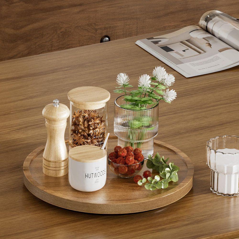 JFVKAF 10 in. Acacia Wood Lazy Susan Turntable Organizer Natural