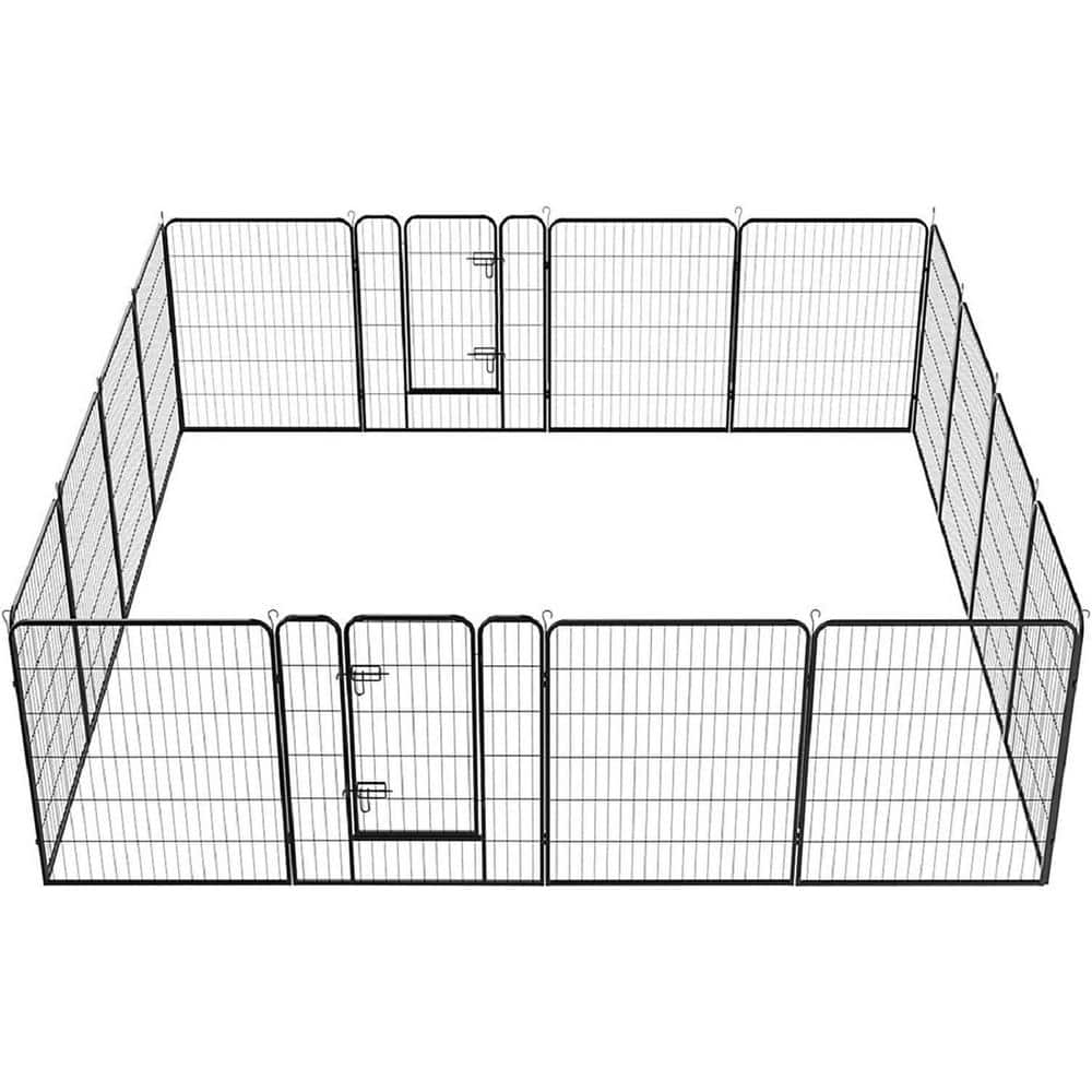 32 in. H Dog Pens Foldable 12-Panels Heavy-Duty Metal Portable Dog ...