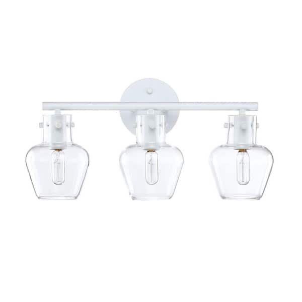 Avex 3-Light White Wall Sconce with Clear Glass Shade