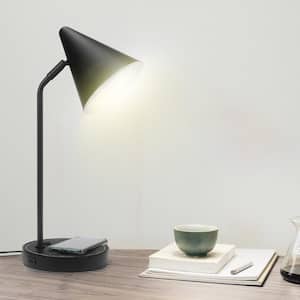18.9 in. Black Table Lamp with Wireless Charging Base and 1 USB Outlet and Metal Shade