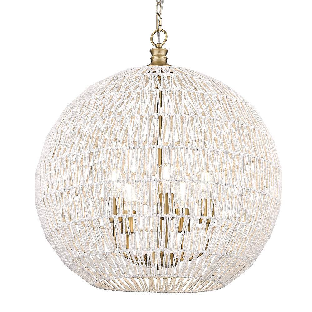 Florence 5-Light Pendant with White Raphia Rope and Bronze Finish
