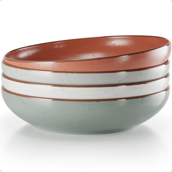 30 fl. oz. Earth Tone Speckled Ceramic Wide Shallow Pasta Salad and Soup Serving Bowl Set (Set of 4)