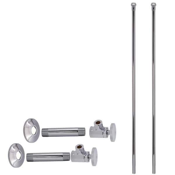 Westbrass 1/2 in. IPS x 3/8 in. OD x 20 in. Bullnose Dual Supply Line Kit with Round Handle Angle Shut Off Valves, Polished Chrome