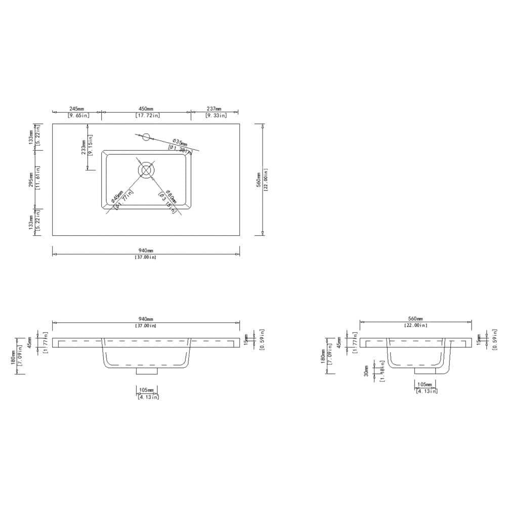 37" White Stone Vanity Top with Integrated Basin
