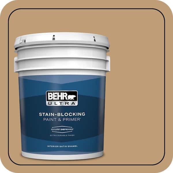 BEHR ULTRA 5 gal. #300F-4 Almond Toast Extra Durable Satin Enamel Interior Paint & Primer