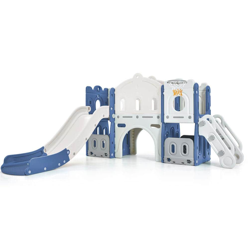5-in-1 Indoor/Outdoor Freestanding Kids Slide Playset Structure with Castle