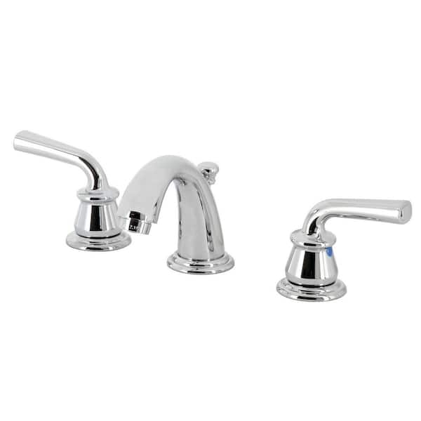 Kingston Brass Restoration 8 in. Widespread 2-Handle Bathroom Faucets with Plastic Pop-Up in Polished Chrome