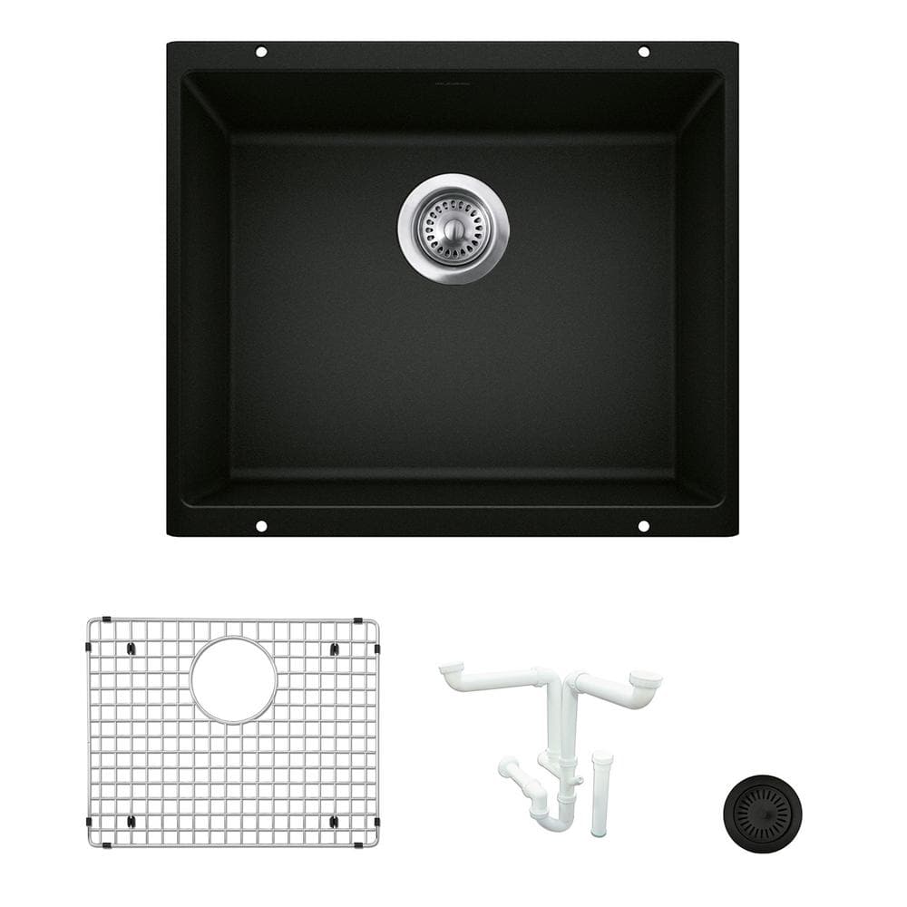 Precis 20.87 in. Undermount Single Bowl Coal Black Granite Composite Kitche