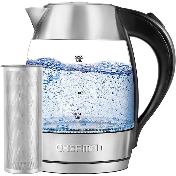 Chefman 7 Cup Electric Glass Kettle with Removable Tea Infuser, 1.8L,  Stainless Steel RJ11-17-STI-OT - The Home Depot